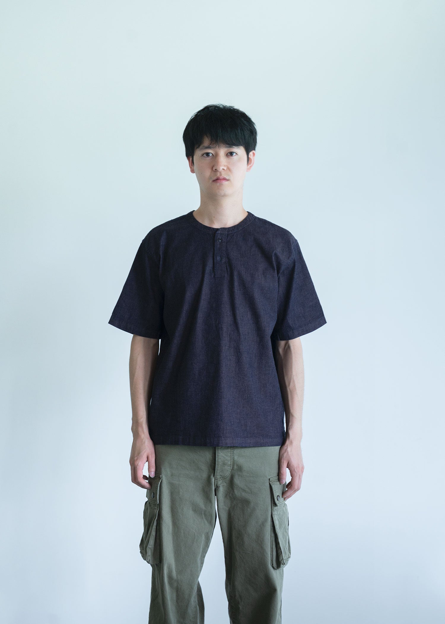 Denim Henley Tee / INDIGO / SAKURA / ECRU
